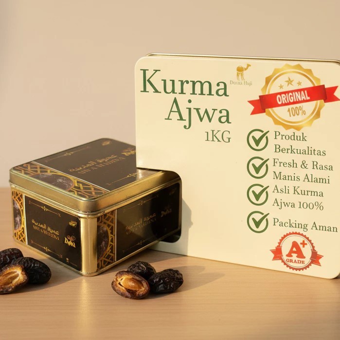kurma ajwa 1kg lembut kemasan kaleng duha dates / azwa ajwah kurma nabi empuk 100% asli madinah prem