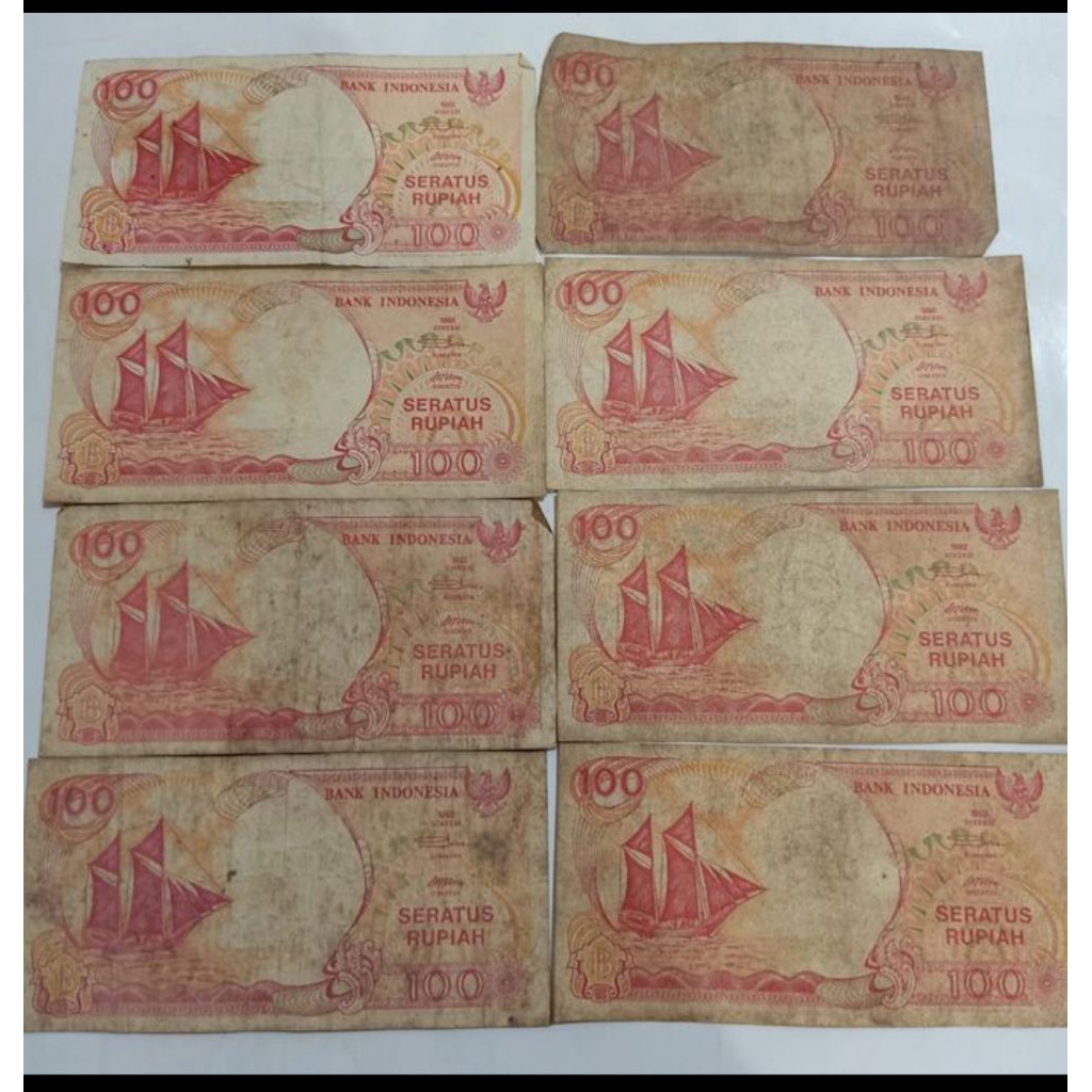 Uang kertas kuno asli 100 Rp thn 1992 edisi kapal phinisi