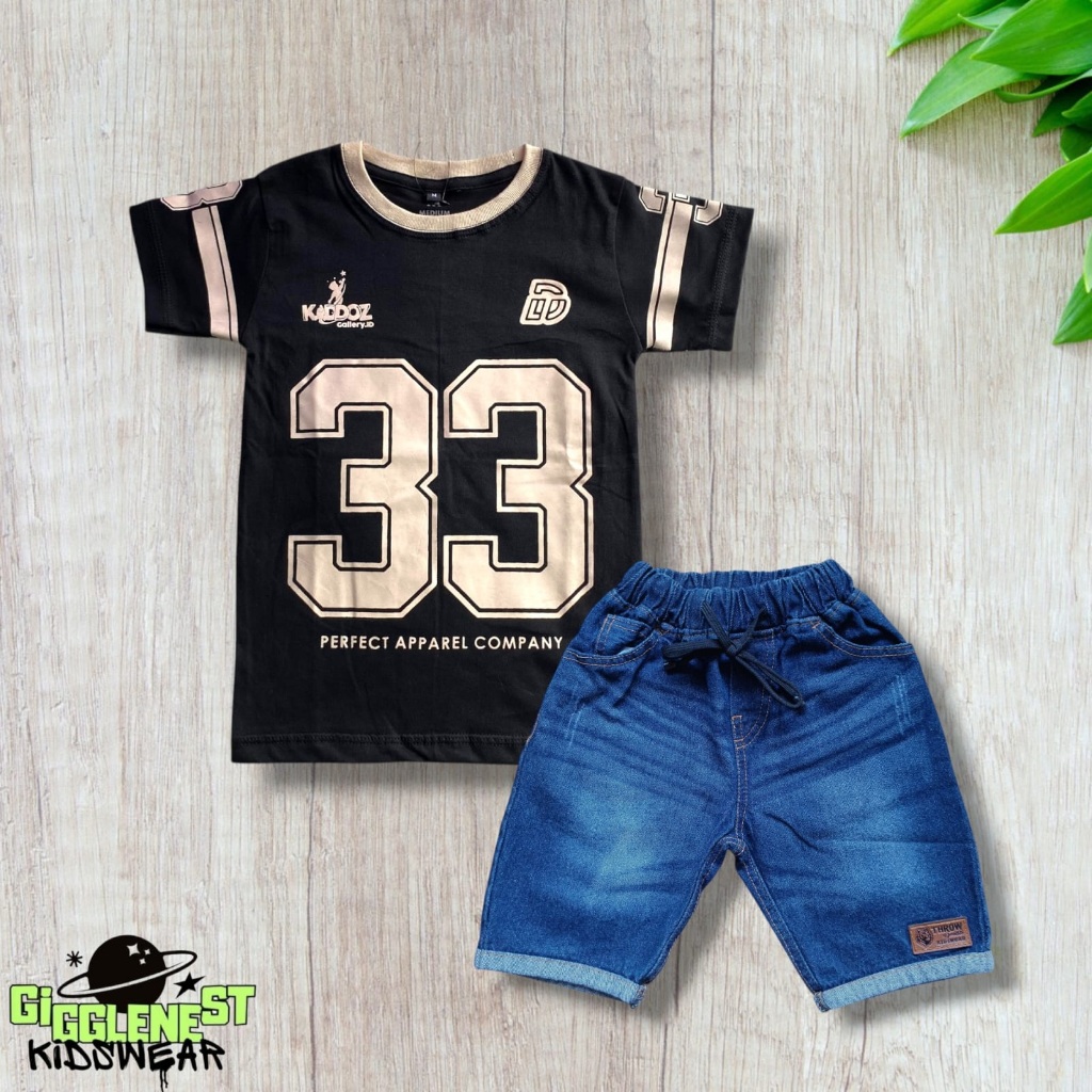 Setelan Kaos BaseBall Anak Laki-Laki Distro Catton 30s Dan celana Jeans Pendek Stik Balik