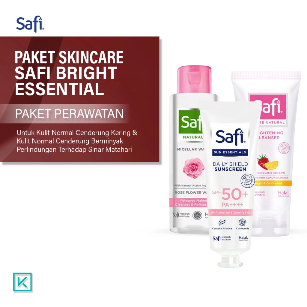 Paket Safi Bright Essential 3 pcs Skincare Wajah Perawatan Untuk Kulit Kering/ Berminyak BPOM
