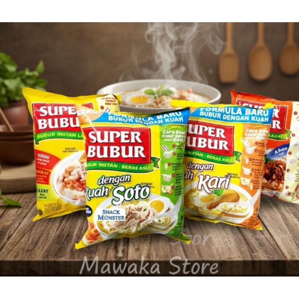 SUPER BUBUR INSTAN AYAM - ABON SAPI - KUAH SOTO - KUAH KARI - 45-49 gr