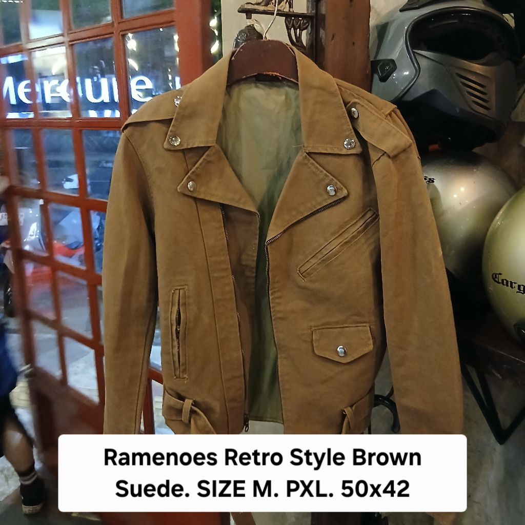 Ramenoes Retro Style Brown Suede Biker Jacket