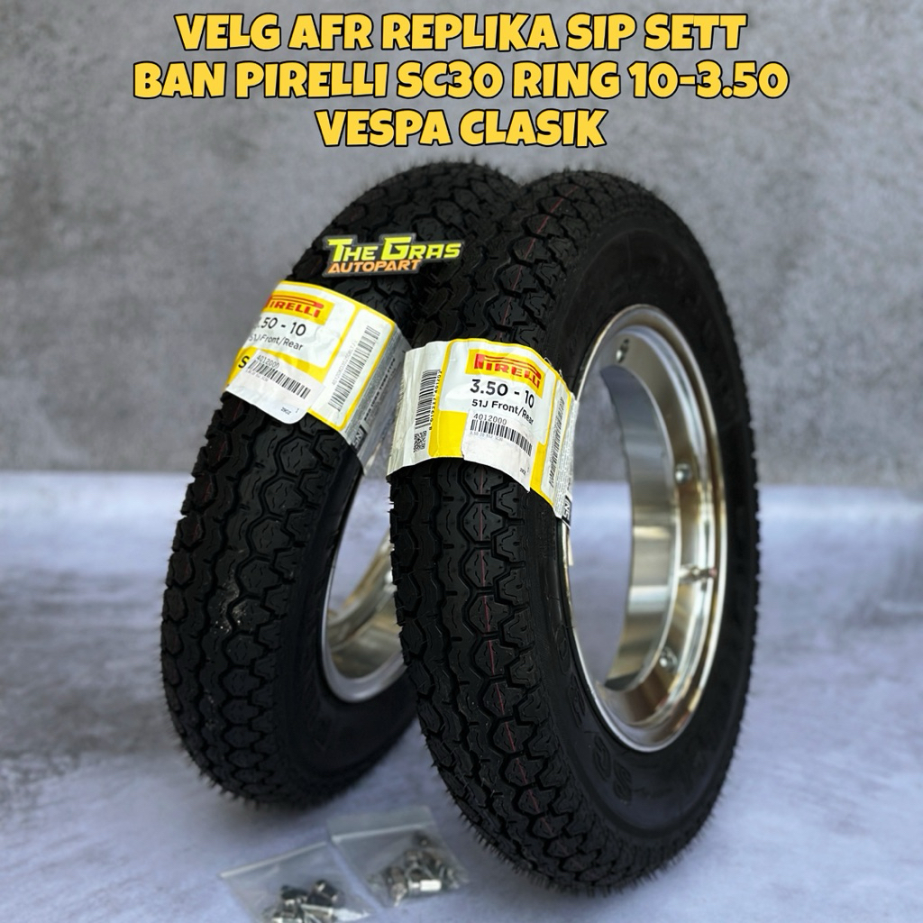 Velg Pelek Velk Vespa Ring 10 Tubelesss Afr Set Ban Pirelli SC30 Vespa Ring 10 350