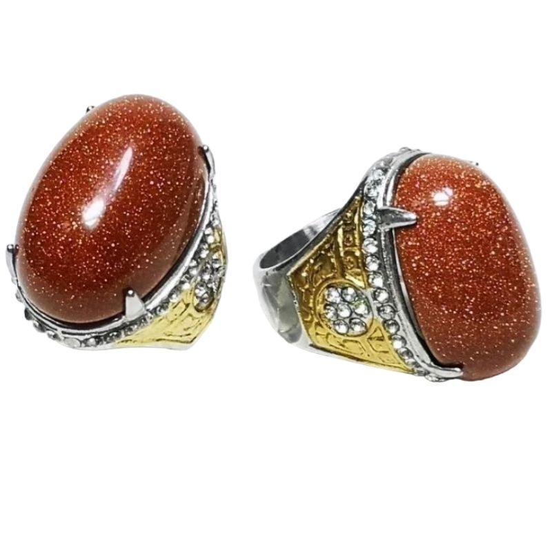 CINCIN BATU AKIK PASIR EMAS JUMBO DENGAN RING TITANIUM | CBA-394