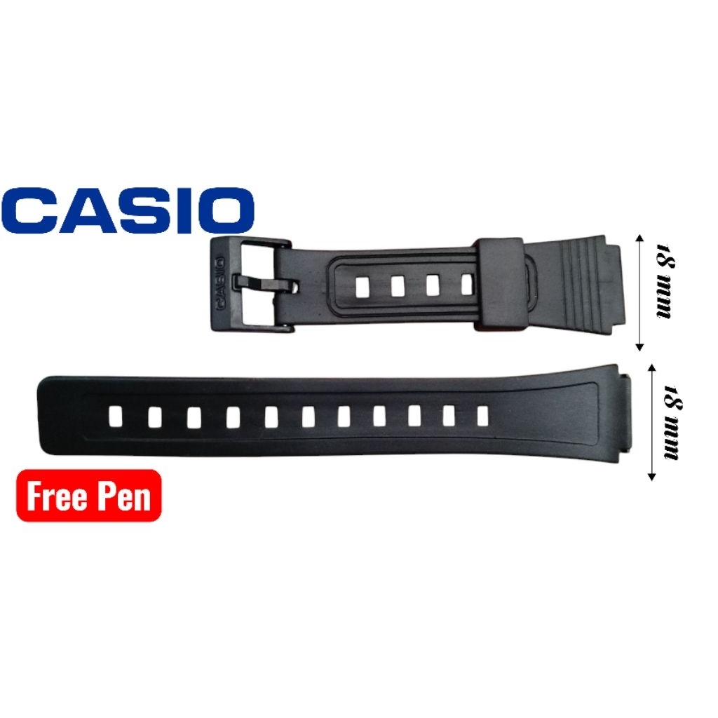 Tali jam tangan Karet Casio dan Q&Q uk18 pengait plastik hitam cetak "casio"