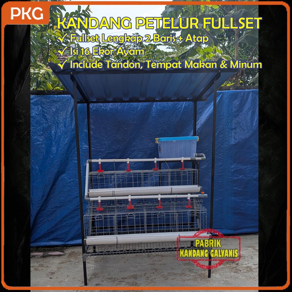 Kandang Ayam Petelur Besi Galvanis Full Set Komplit 2 Tingkat Isi 16 Ekor Rakitan Minimalis Murah