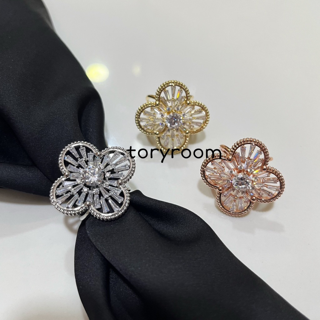 Ring hijab cincin jilbab syal scarf bunga vc clover zircon trapezed diamond