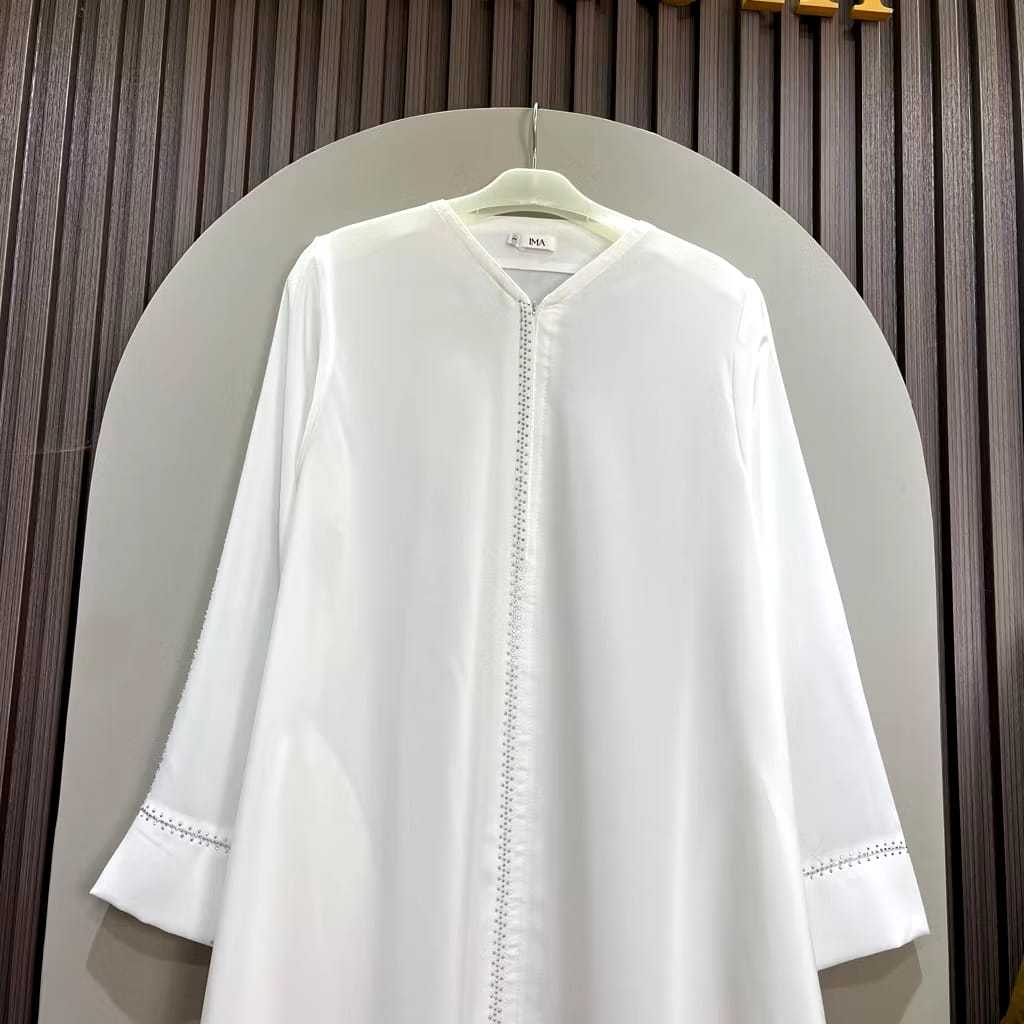 GAMIS Mecca Abaya Haji dan Umroh Payet Manik Silk Putih