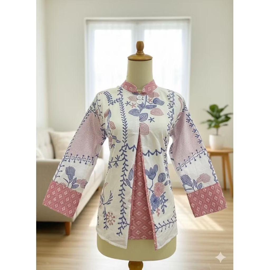 blouse batik kerah sanghay//batik motif bordir//seragam batik kantor//atasan wanita//batik suhaela//