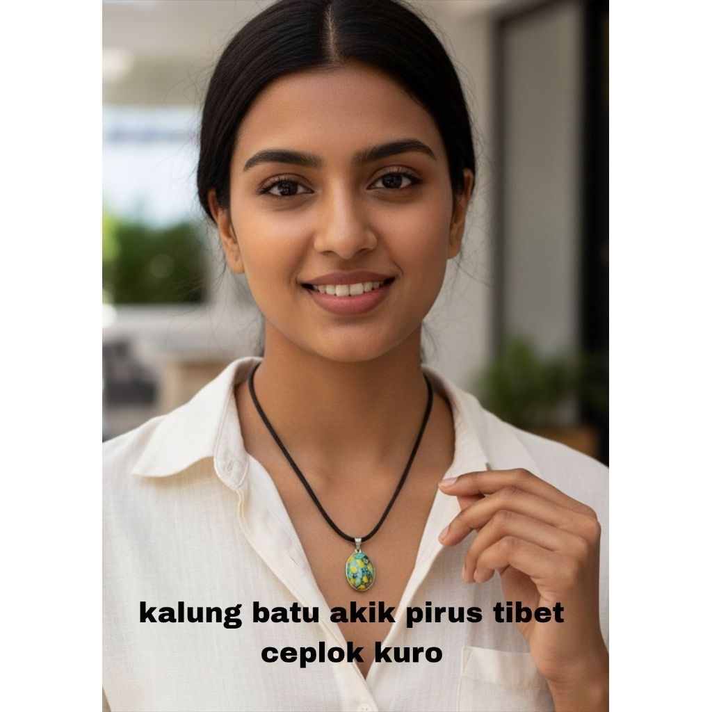 kalung batu akik pirus tibet ceplok kuro tali hitam halus