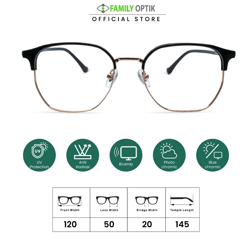 Family Optik - Kacamata Vintage Blueray Photocromic Anti Radiasi 20454
