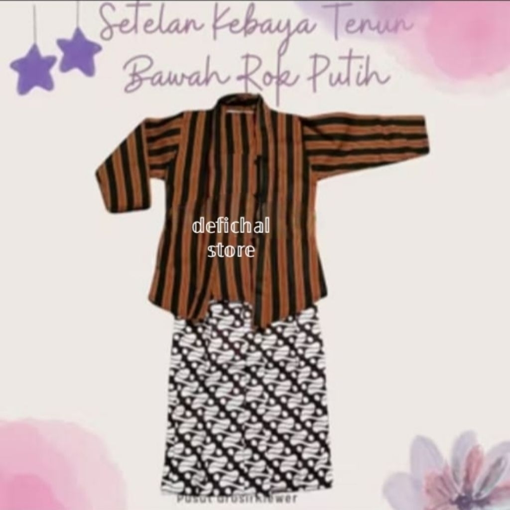 stelan kebaya lurik anak/baju surjan putri rok jarik putih