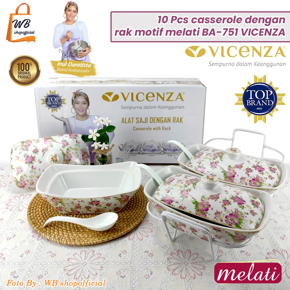 VICENZA Wadah Saji Set 3 Pcs + Rak Motif Melati BA751