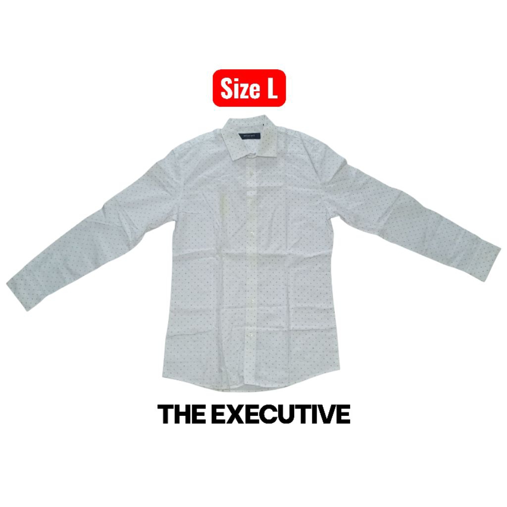 THE EXECUTIVE Kemeja Pria Slim Fit Putih Motif Polkadot