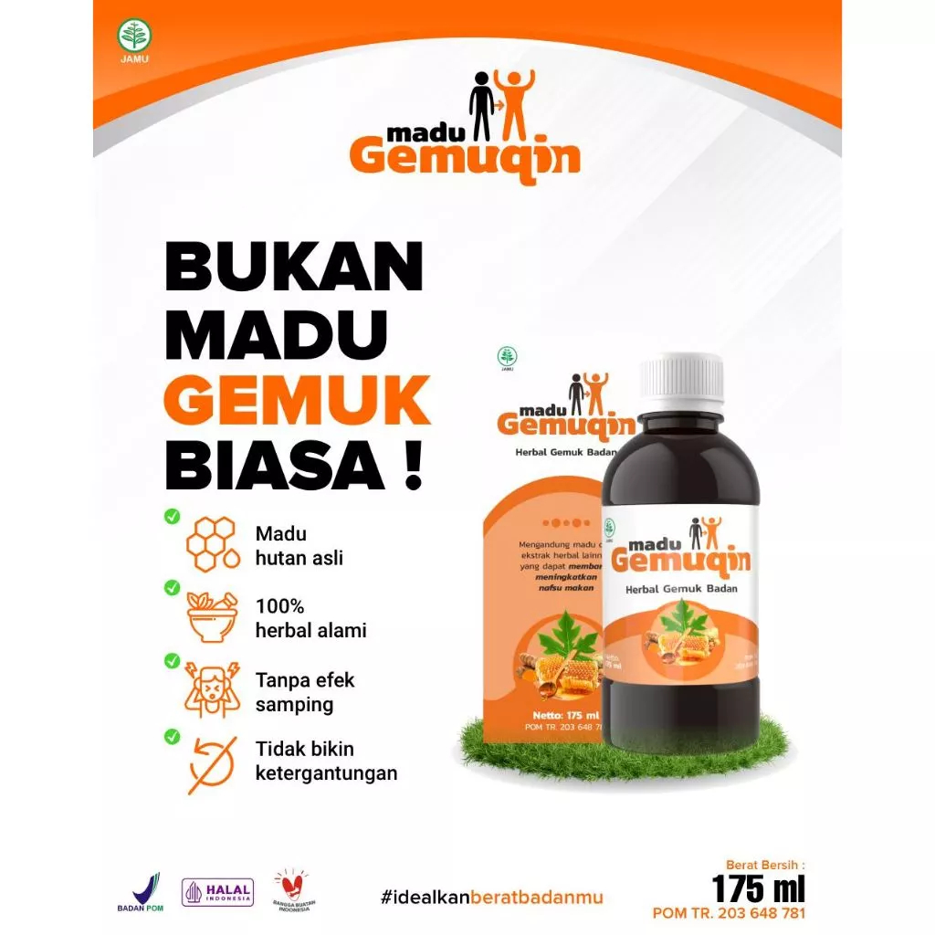 Madu Gemuqin 175ml Obat Herbal Gemuk Badan Gemukin Penggemuk Badan Menaikkan Penambah Berat