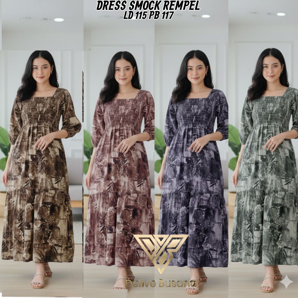 Dress smock lengan rempel//Dress smock motif bunga//Homey Dress Rayon