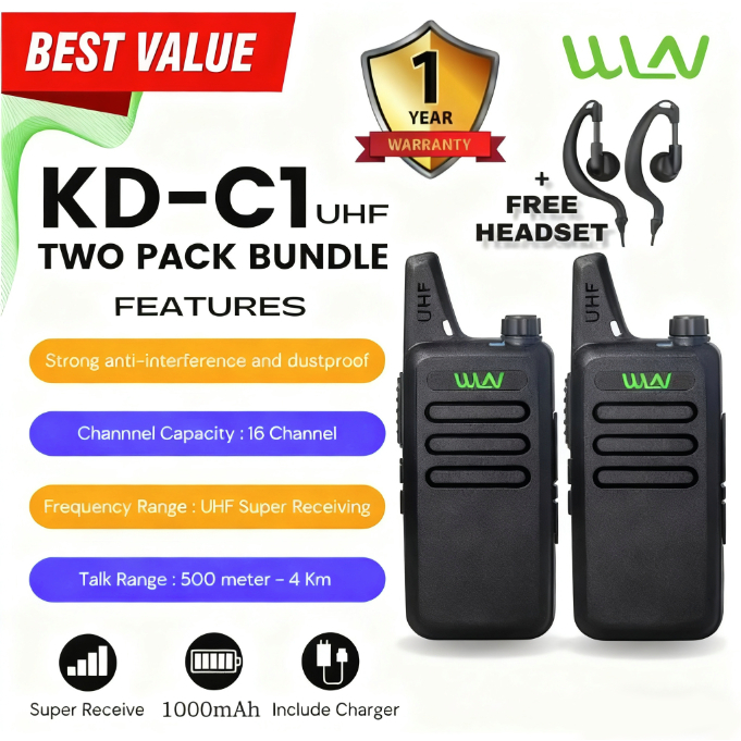 RESDEKAH - WLN HT Walkie Talkie 2 Unit HT WLN WLAN KD-C1 UHF Two Way WLN CI Handy Talky Mini Walkie