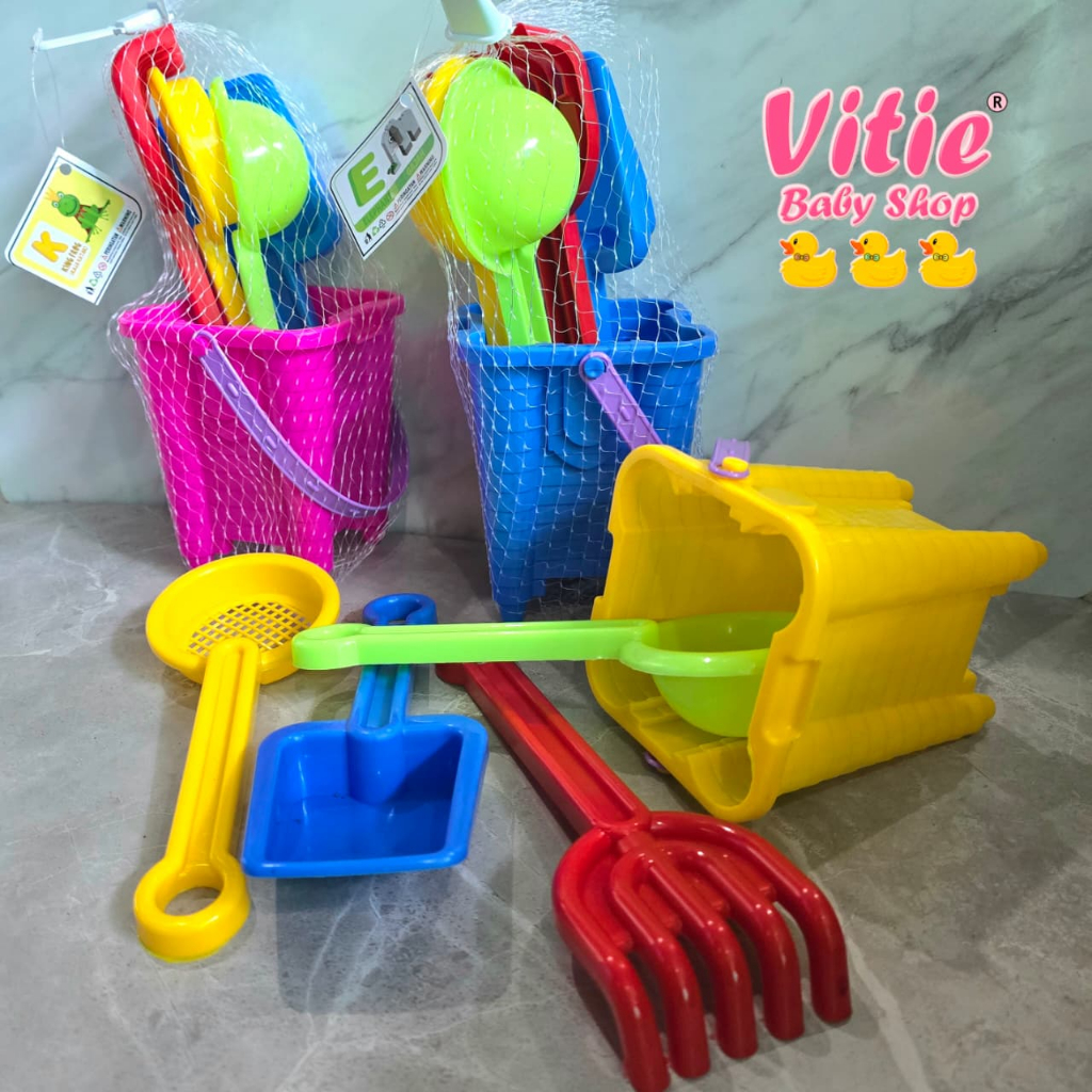 Mainan Ember Pasir Anak + Sekop Plastik Aman /set  mainan pantai murah / mainan pantai