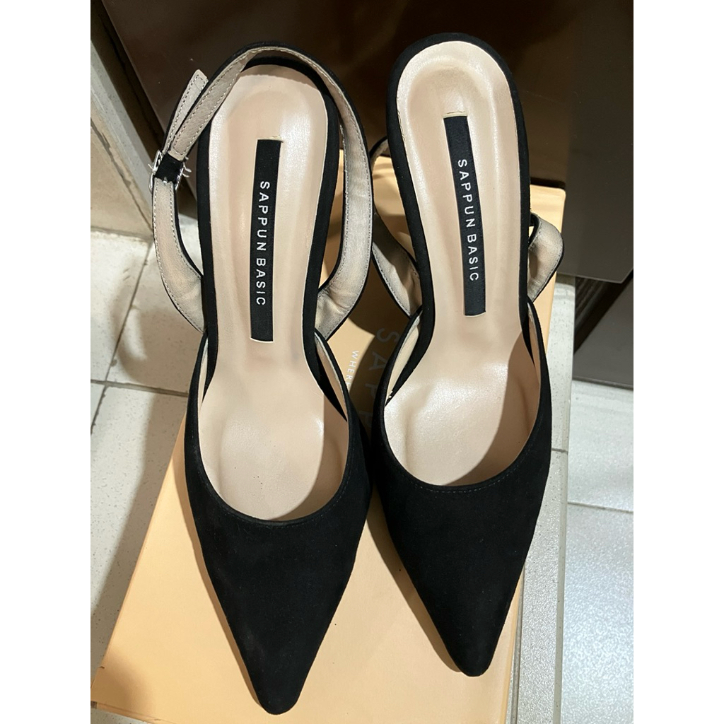 PRELOVED HIGH HEEL SAPPUN 7CM SUEDE WARNA HITAM