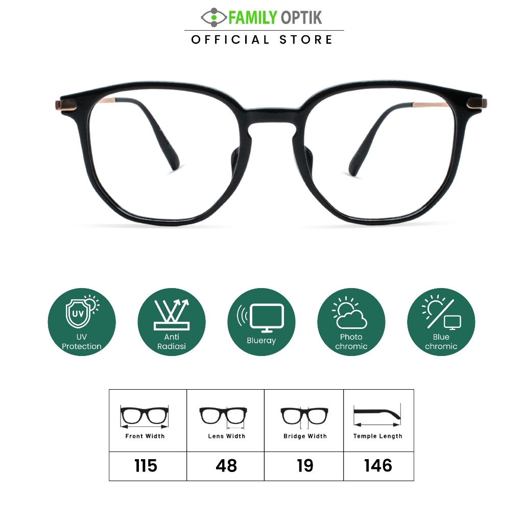 Family Optik - Kacamata Vintage Blueray Photocromic Anti Radiasi 101022