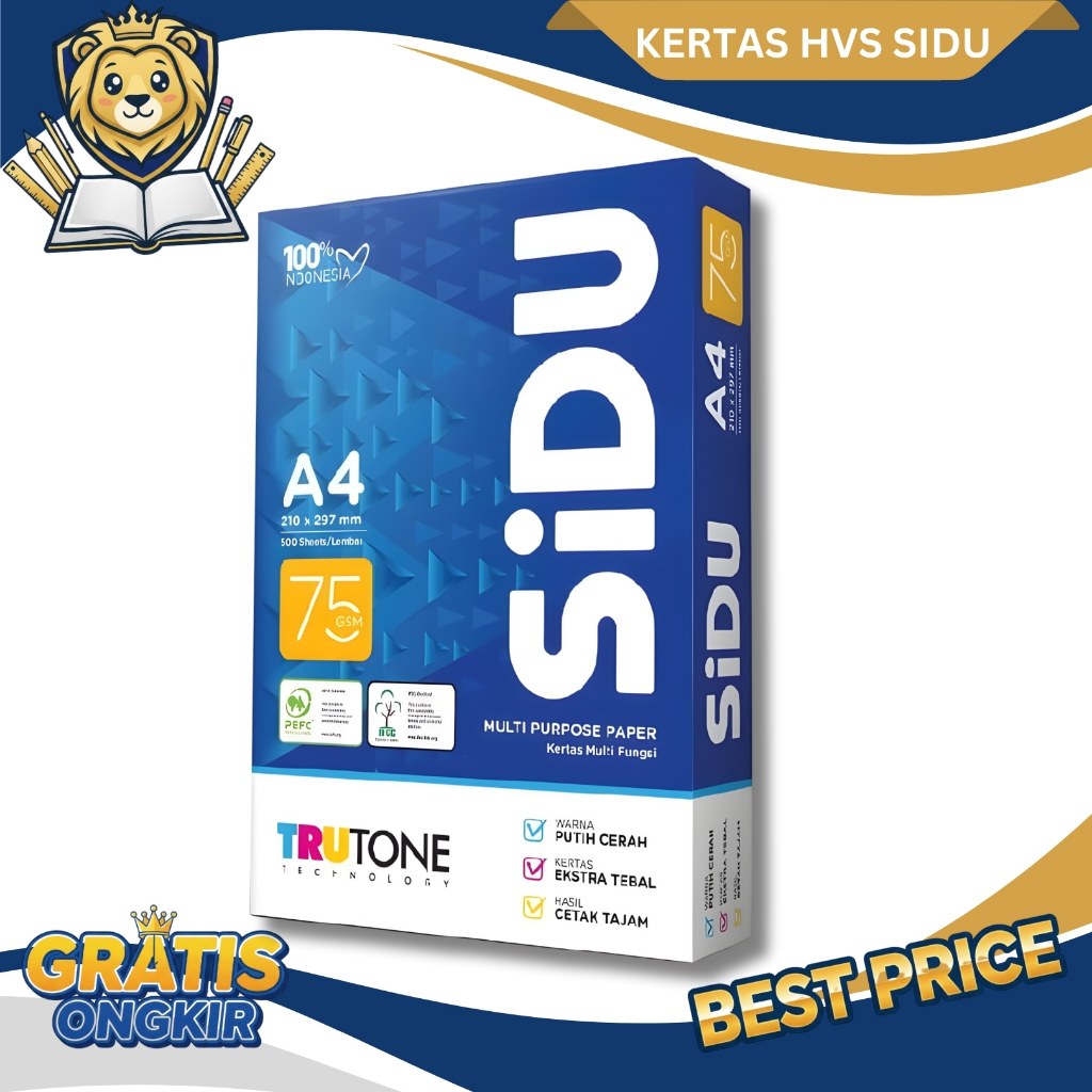 Sidu Kertas HVS A4 75 GSM Sinar Dunia Sertifikat PEFC Per 1 Rim 500 Lembar - Rim