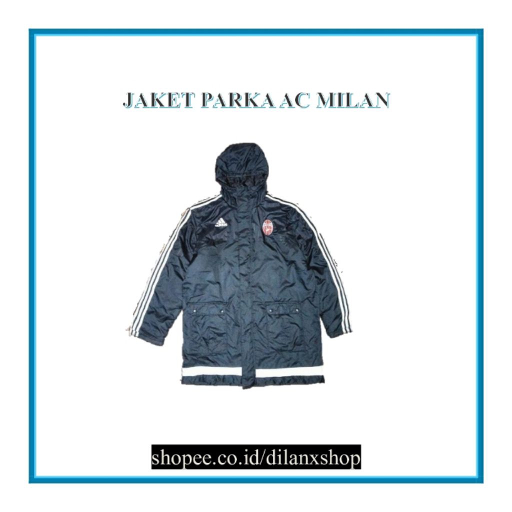 Adidas Long Parka Black AC Milan Training Jacket Pria Wanita Second Branded Streetwear