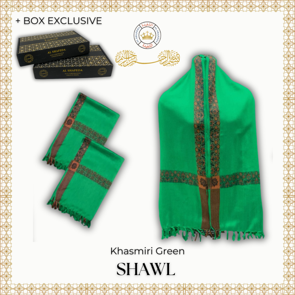 ALSHAFEDA - Shawl Khasmiri Green Bordir & anak laki-laki