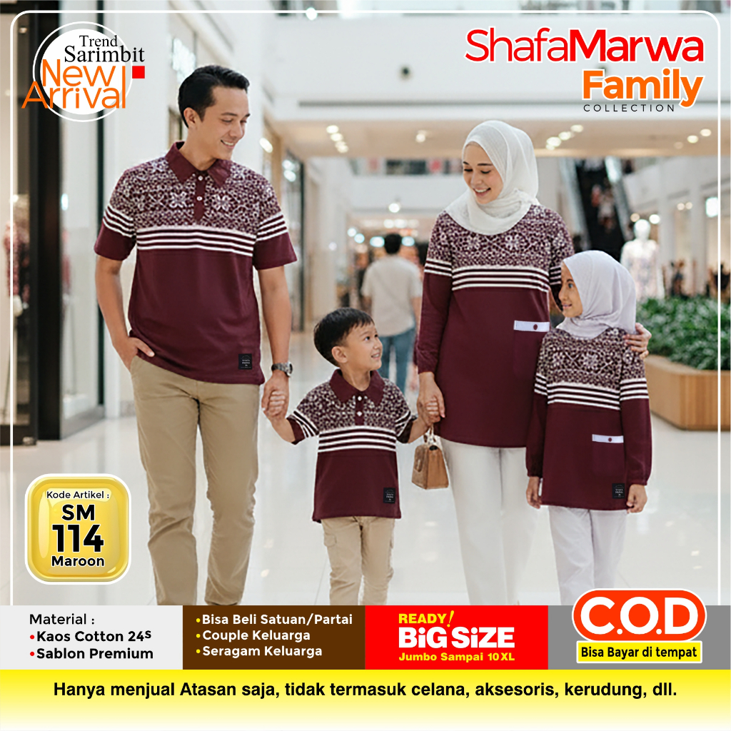 ShafaMarwa Kaos Sarimbit Keluarga Original Baju Couple Atasan Tunik Family Set Muslim SM114 Maroon