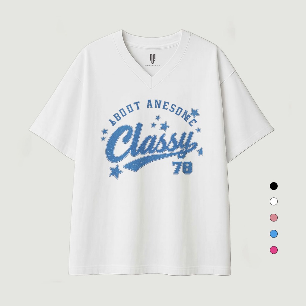 Newface ID Baju Kaos V Neck Classy 78 Oversize Pria Wanita Tshirt Unisex Combed 24s