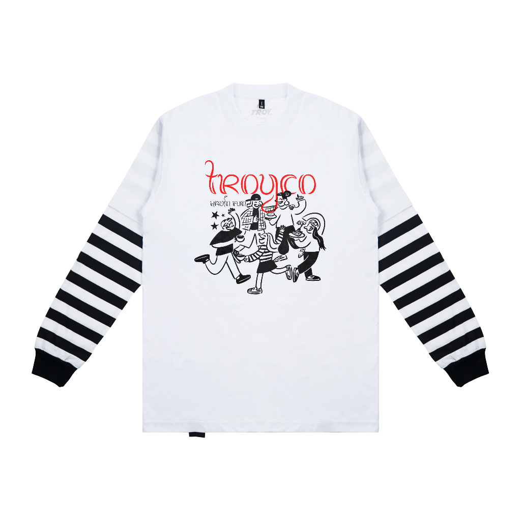 Troy Company Double Sleeve Double Layer Tshirt White Stripe Havin Fun - Kaos Putih Lengan Panjang DSD 3425