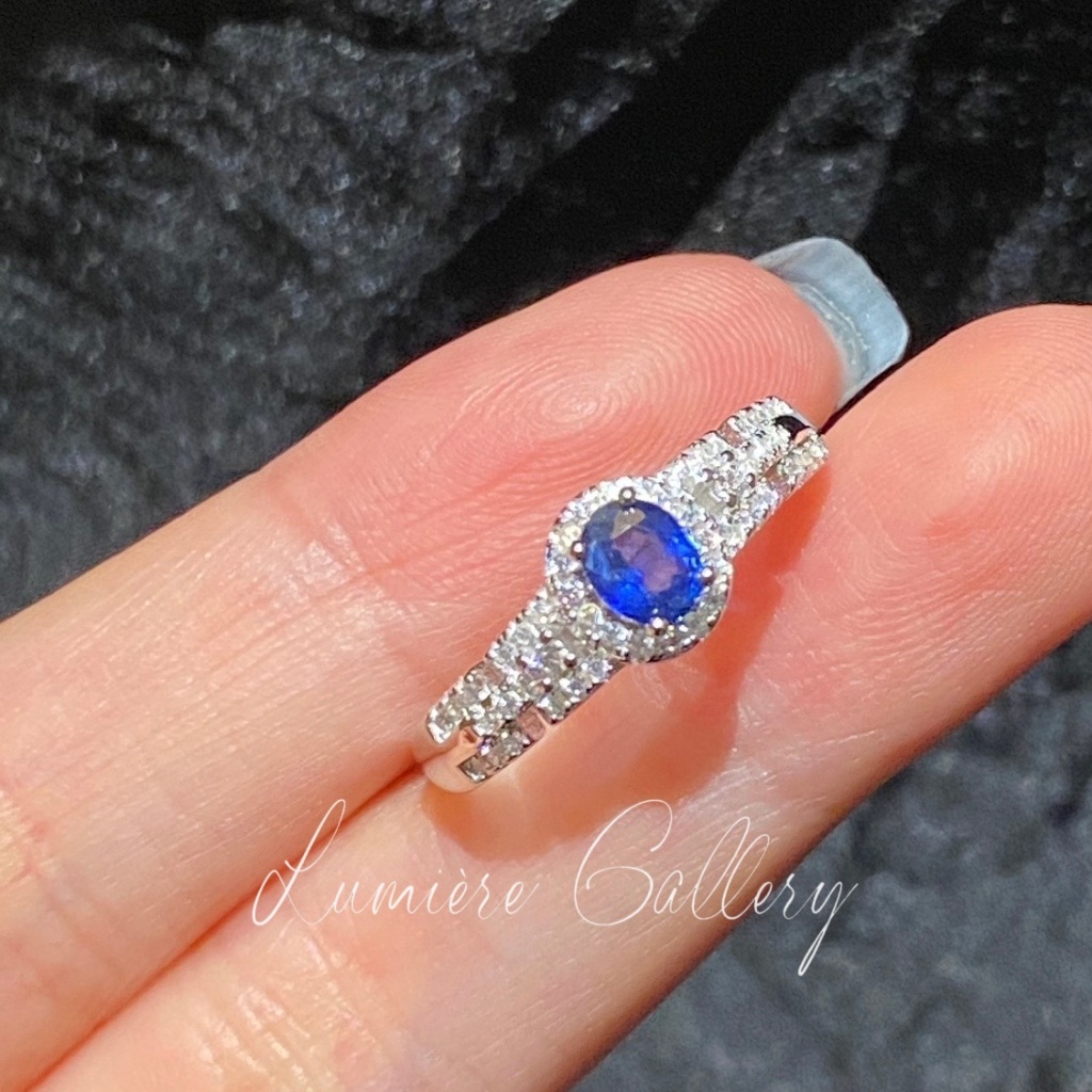Cincin perak biru berlian imitasi mewah ringan cincin berlian brilian retro wanita cincin perhiasan 