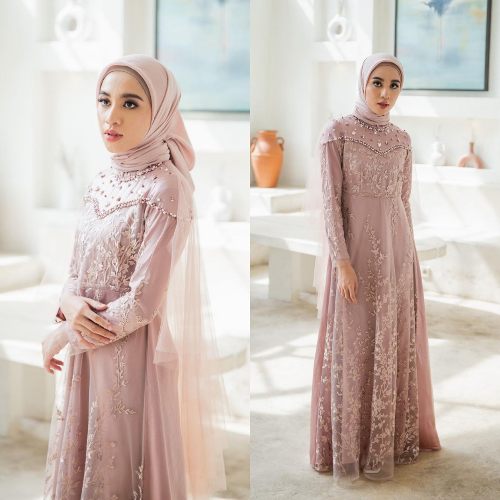 Batik Rais-Naura Dress Bridesmaids Kondangan Wisuda Brukat Gamis Pesta Payet Muslim Wanita Lebaran