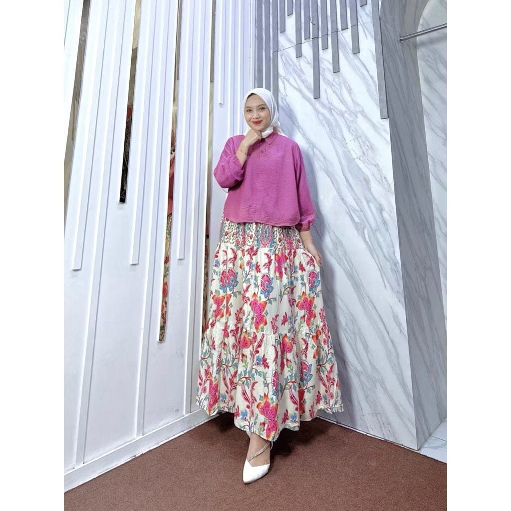 KALINA RAYON MIX CRINKLE // SET ROK MOTIF RAYON MIX CRINKLE // SETELAN KOMBINASI POLOS MOTIF // ONE 