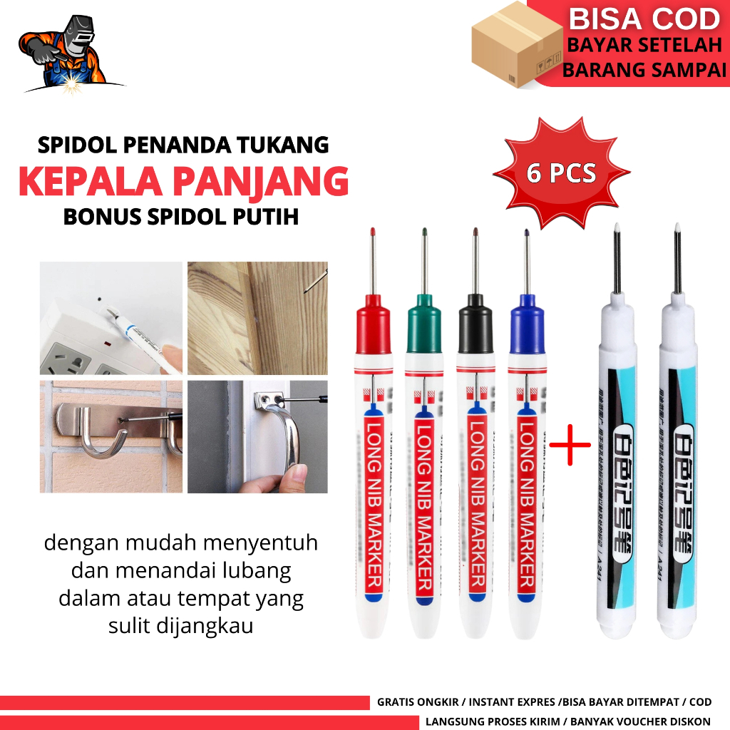 Paket Spidol Tukang Alat Tulis Penanda Pulpen Kepala Panjang Long Nib Tip Marker / Pulpen Tulisan Se