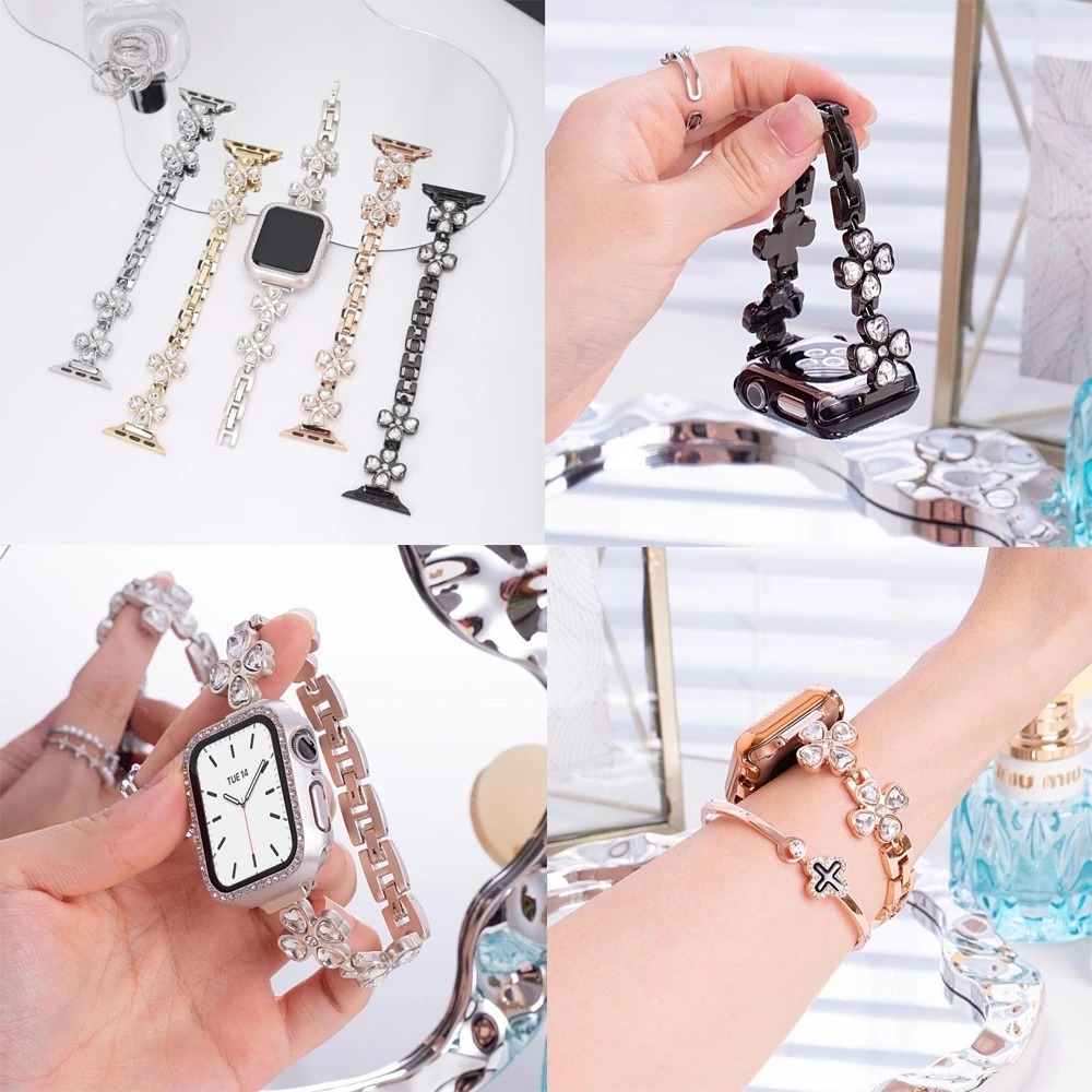 (BS) Strap Apple Watch Flower Chain Luxury Lady MetalUntuk Apple Watch Series 1 2 3 4 5 6 7 8 9 10 S