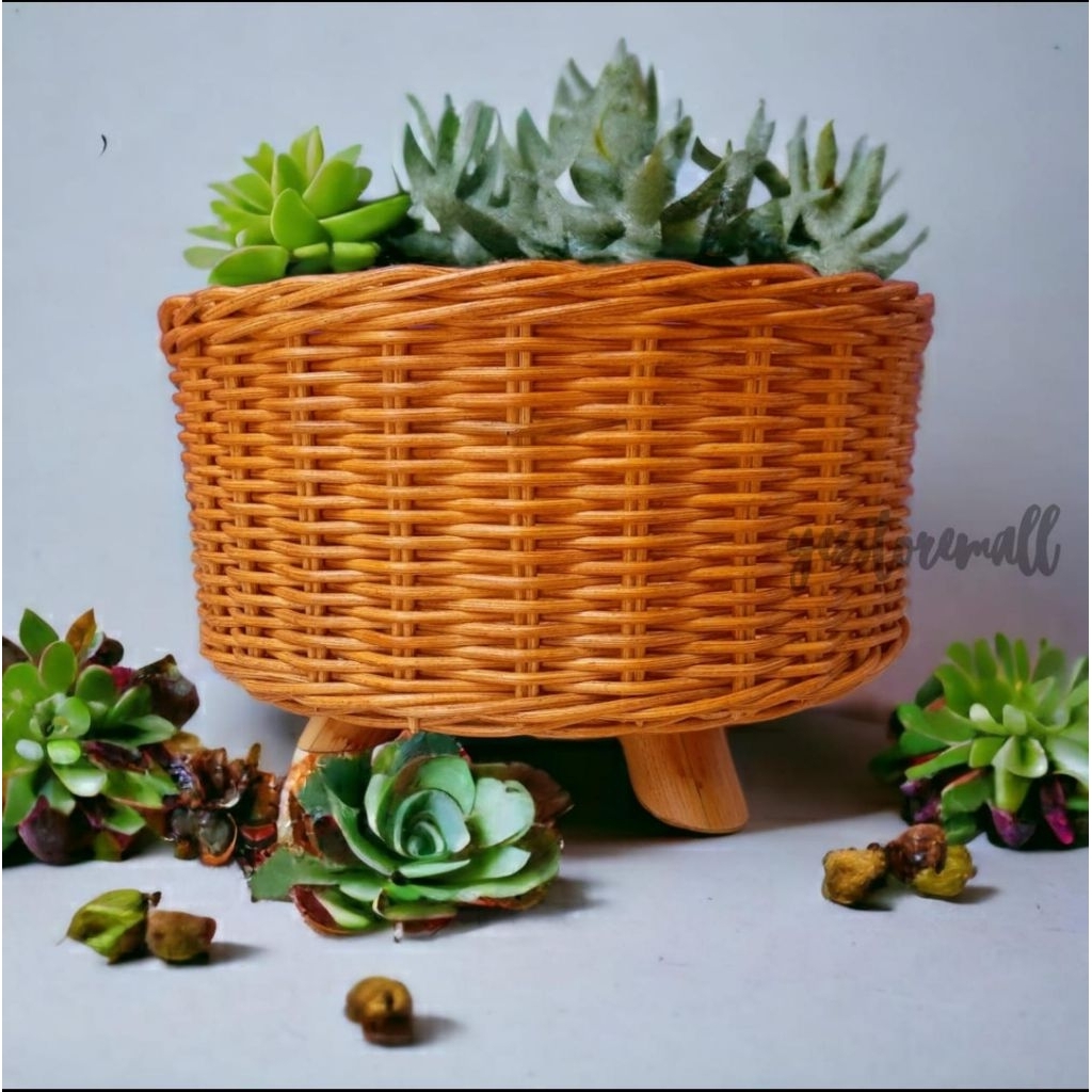 keranjang rotan bulat besar vas bungga