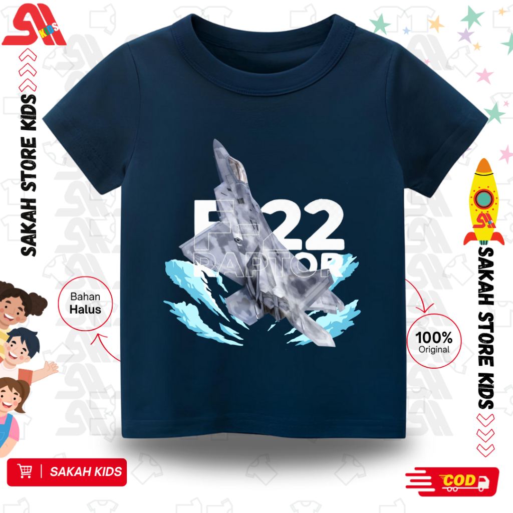SAKAH Kaos Anak PESAWAT TEMPUR R22 Bahan Katun Combed 30S