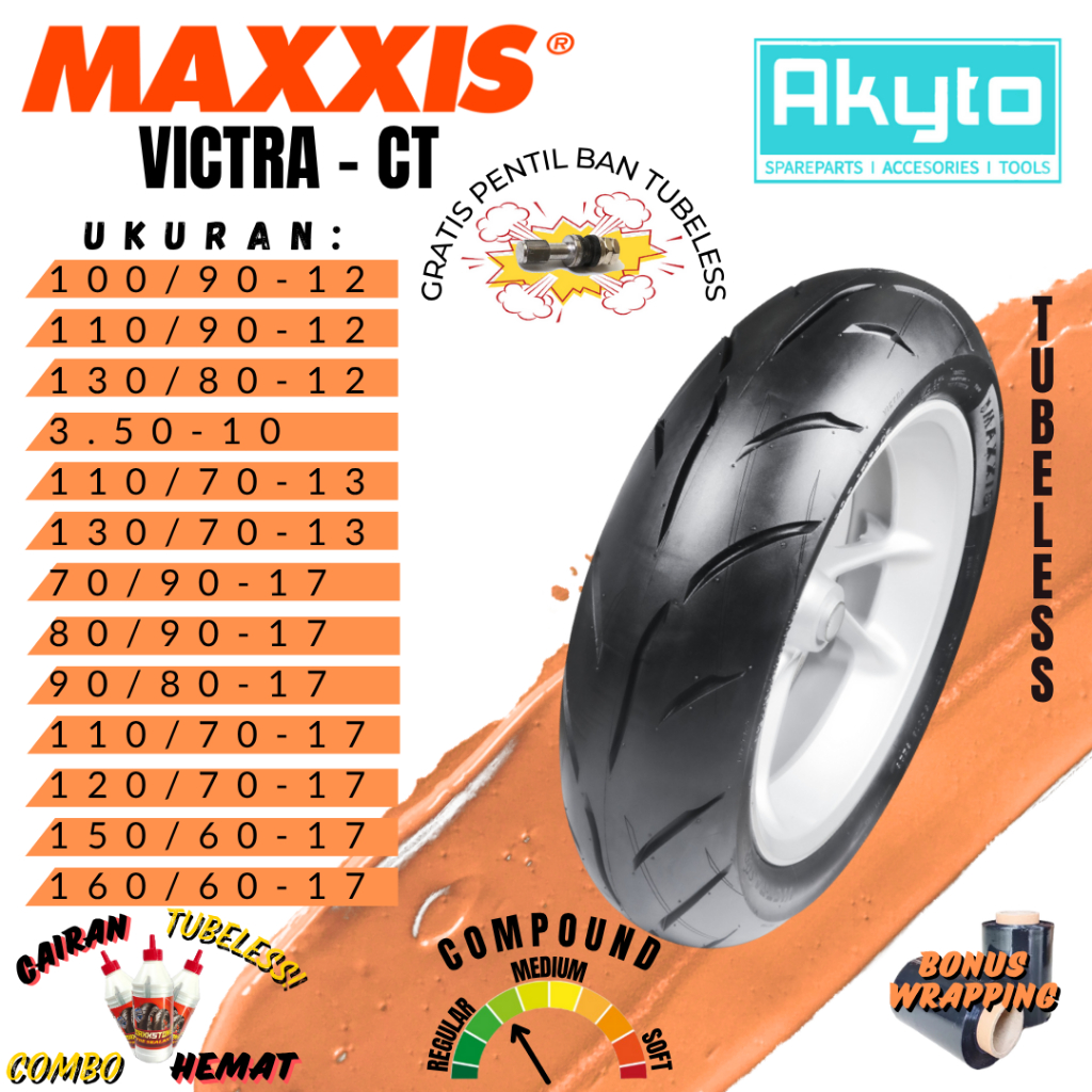 MAXXIS VICTRA CT / 98 CT / BAN TUBELESS MEDIUM COMPOUND FREE PENTIL / BAN MOTOR RING 10 VESPA RING 1