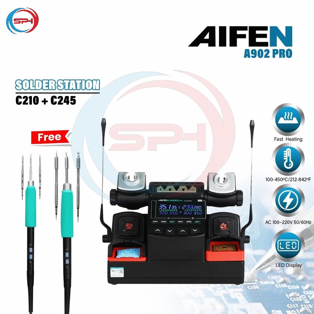 AIFEN A902 PRO SOLDER STATION ORIGINAL - SOLDER 2 GAGANG C210 C245 - SOLDER TEKNISI LAYAR LED CEPAT 