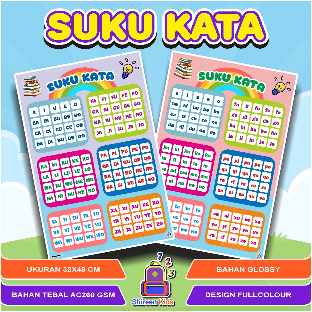 Poster Suku Kata || Poster Edukasi Anak || Poster Edukasi Belajar Anak