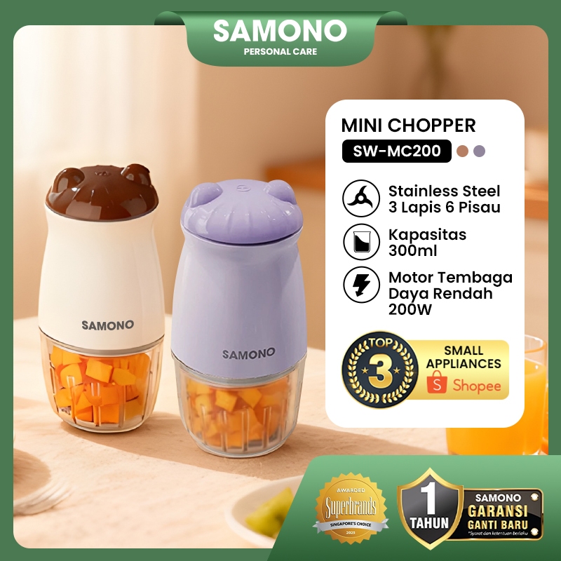 SAMONO Food Chopper 200 Watt Wadah Kaca 300ml Bahan Food Grade Aman,Tahan Suhu Panas & Dingin, Daya 