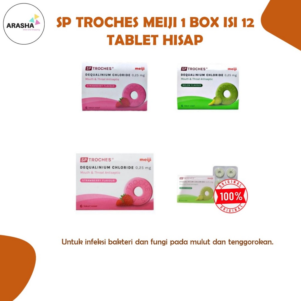SP Troches Meiji 1 Box Isi 12 Tablet Hisap / Obat Radang Sakit Tenggorokan