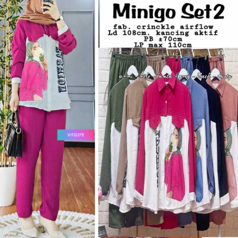 ONESET MINIGO SABLON WANITA // SETELAN RAYON MINIGO JUMBO XXL