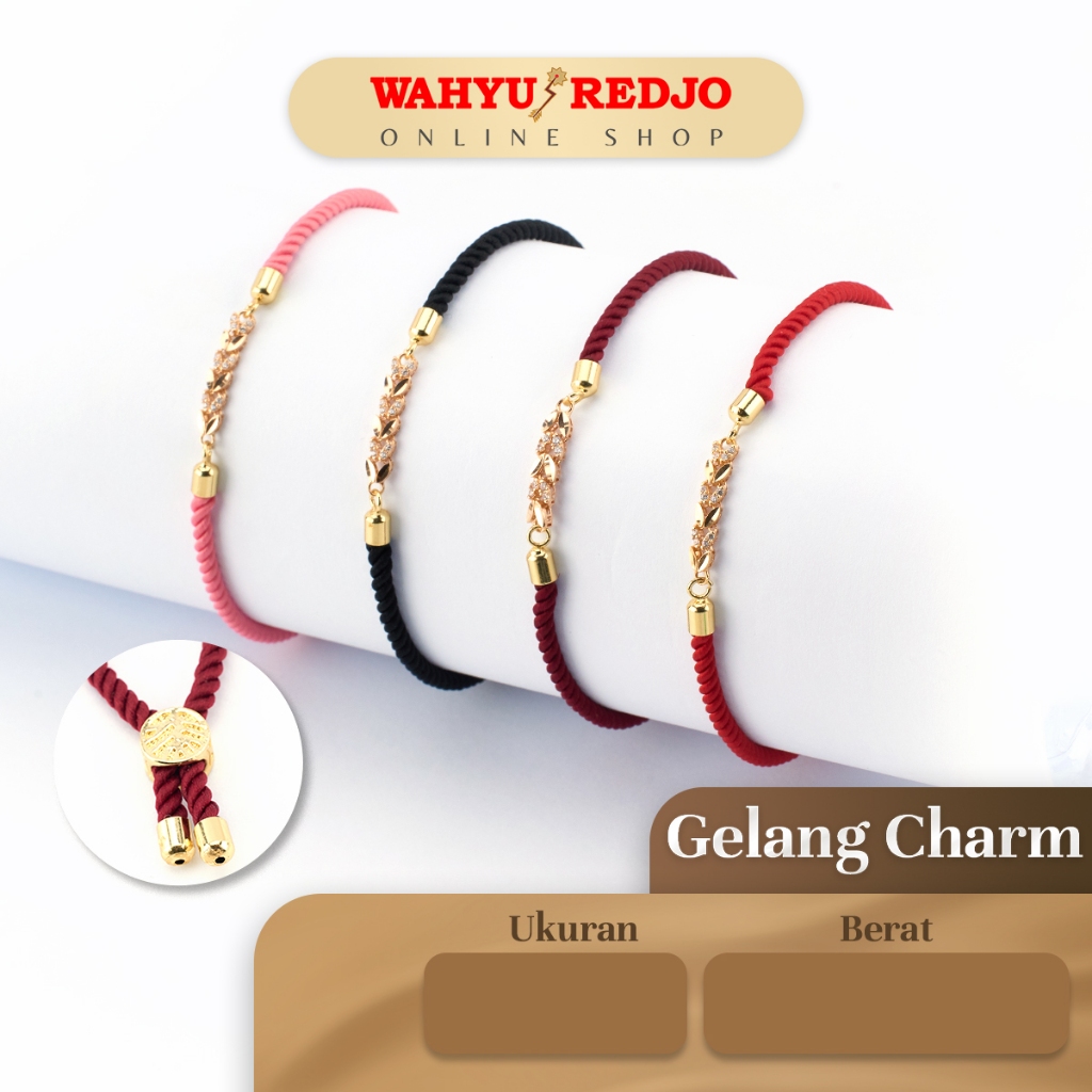 Gelang Set Tali Charm Emas Daun Wahyu Redjo