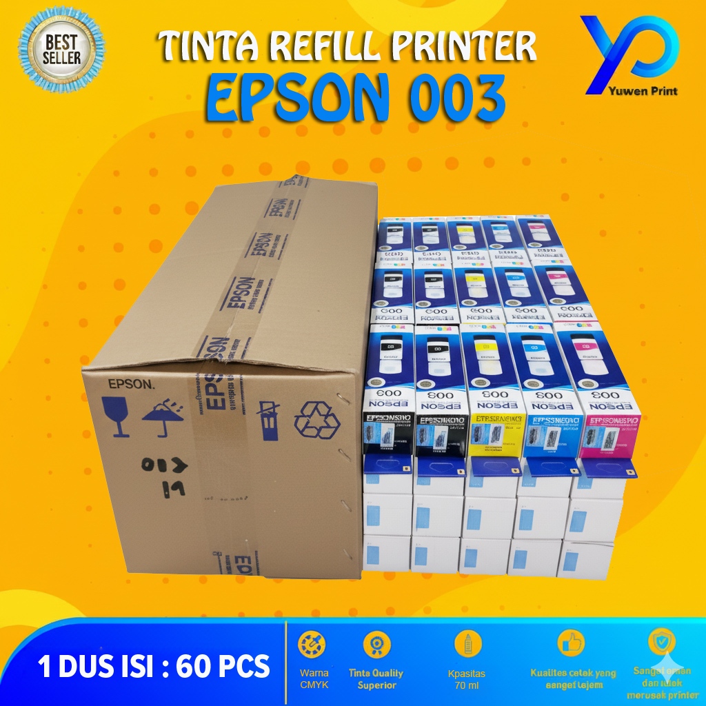 1 Dus Tinta Epson 003 Isi 60 Pcs Cocok Untuk printer Epson Tipe L1110, L3100, L3110, L3150, L3210, L