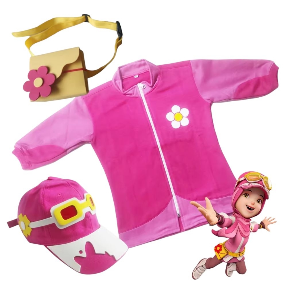Jaket Anak Jaket Karakter Kartun Boboiboy Yaya Paket Topi Anak Perempuan Boboiboy Yaya dan Sarung Ta