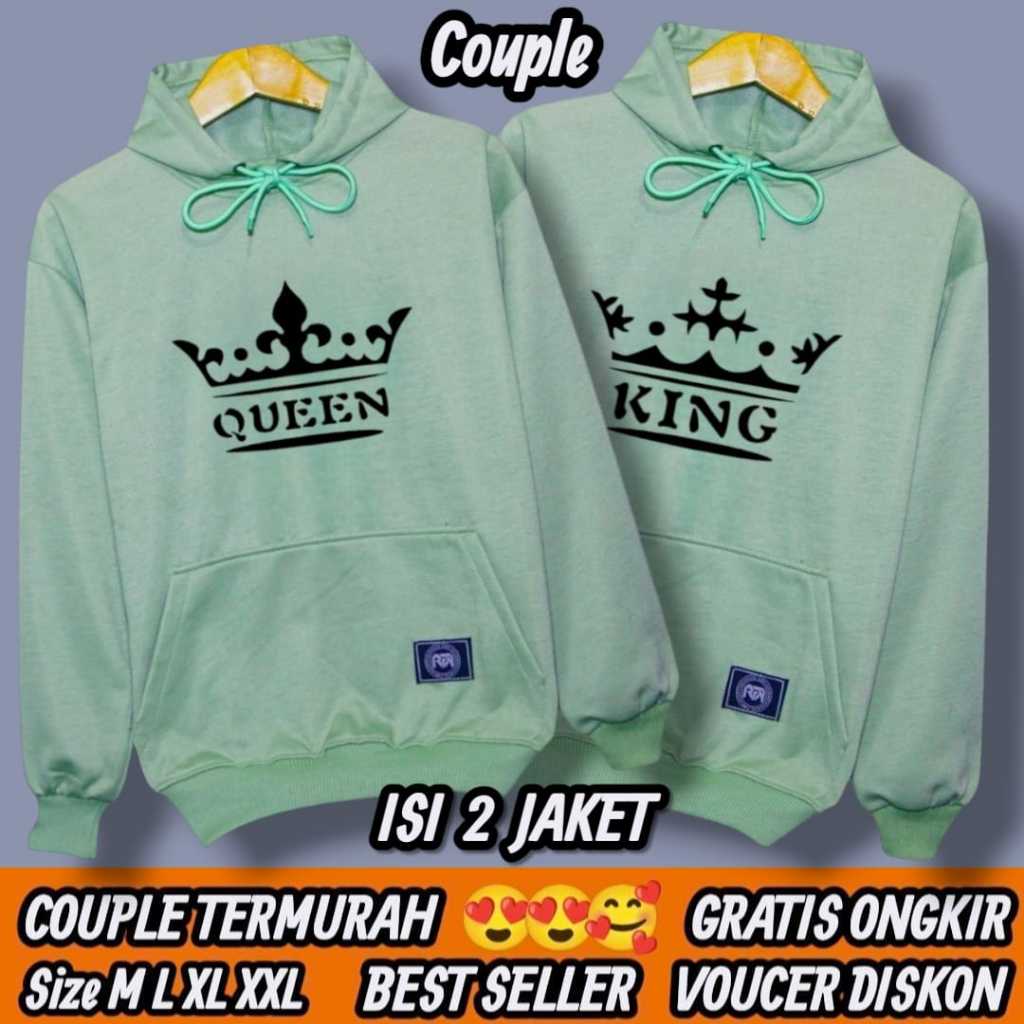 ( isi 2 pcs ) baju couple pasangan / jaket couple KING QUEEN TERBARU / kaos couple pasangan / baju k