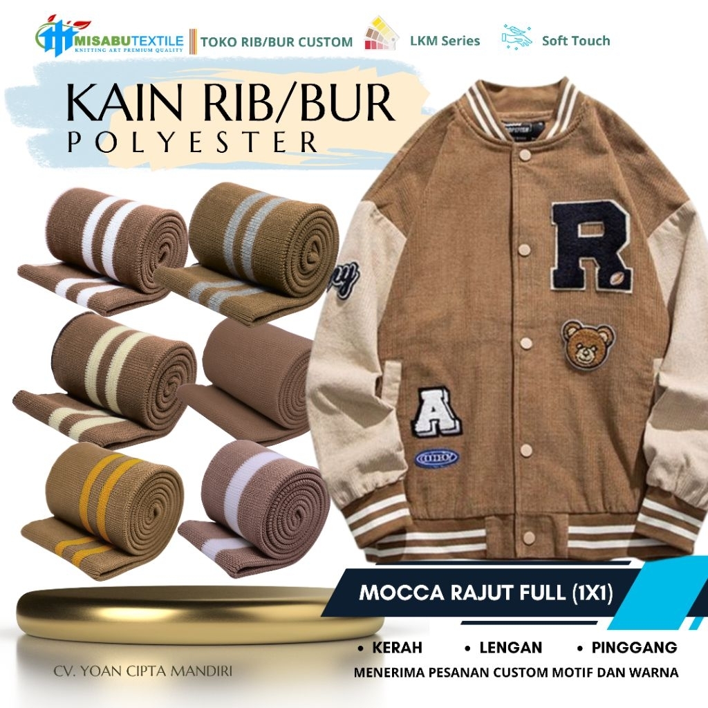 Kain Rib Bur Elastis – Polos / Motif Strip – Lebar 90cm – Untuk Cuff & Rib Jaket Serat Tebal dan Len