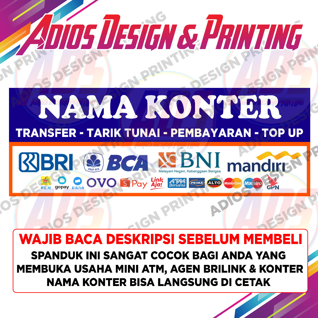 Spanduk Mini ATM BRILink | Banner Konter & Agen BRILink | Flexy 280GSM