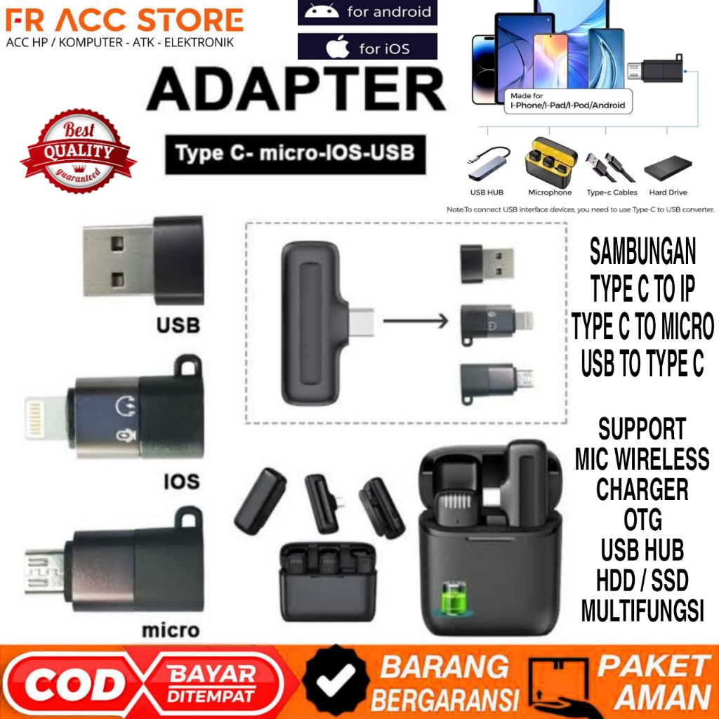 Sambungan Type C TO Lightning / Type C TO Micro / USB TO TYPE C Converter Adapter CHARGER SUPPORT MI